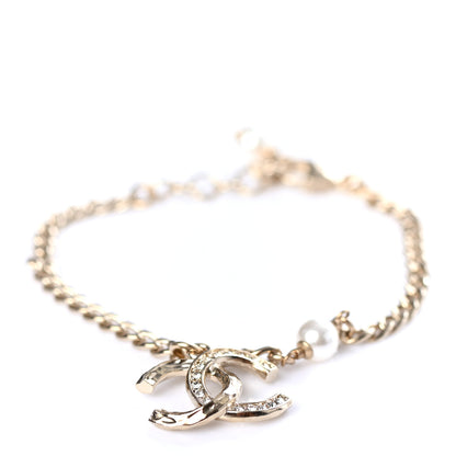 Chanel Pearl Crystal CC Bracelet Light Gold 1 of 5