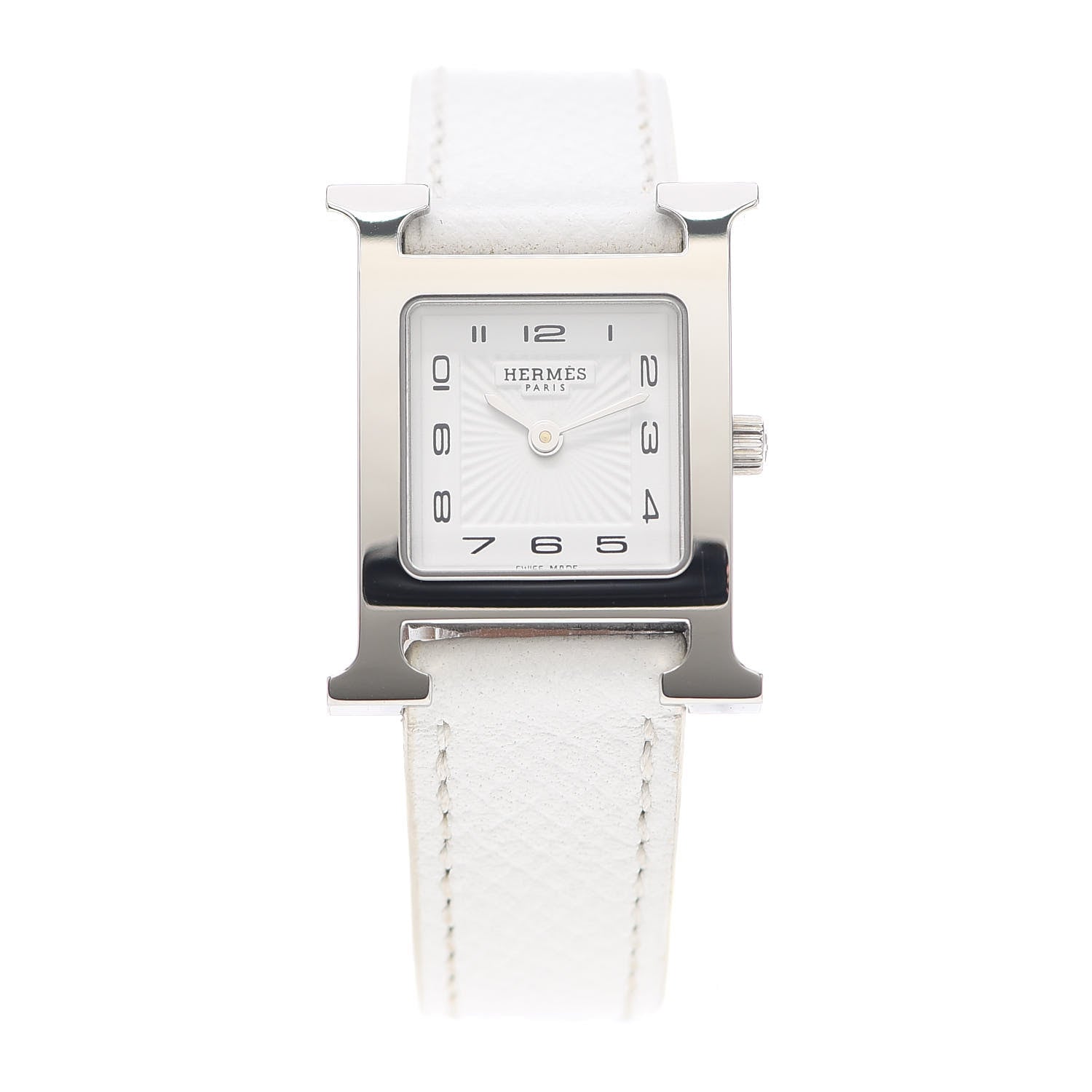 Hermes Stainless Steel Epsom 21mm Heure H Hour Quartz Watch Blanc 1 of 4