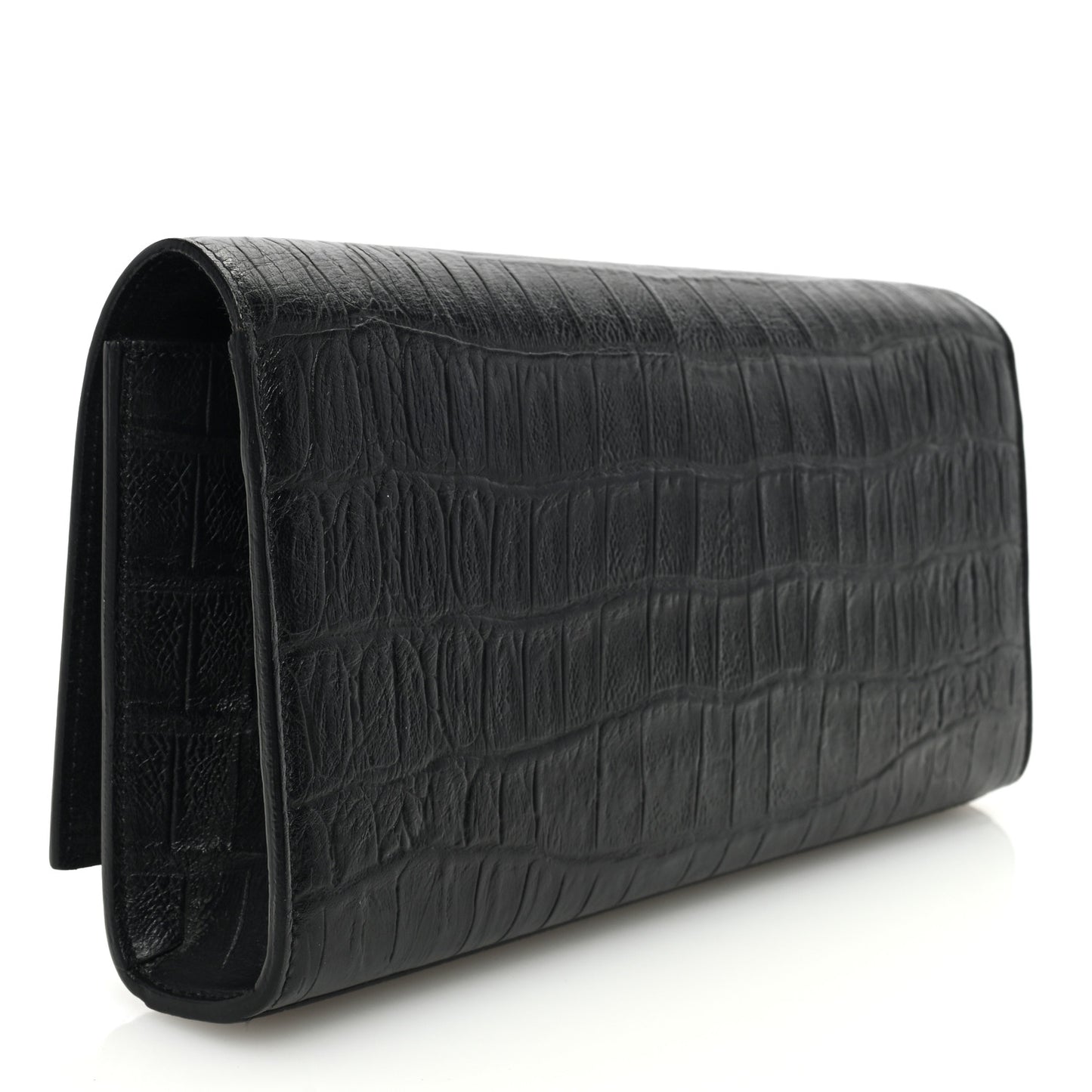 Calfskin Crocodile Embossed Classic Monogram Cassandre Clutch Black