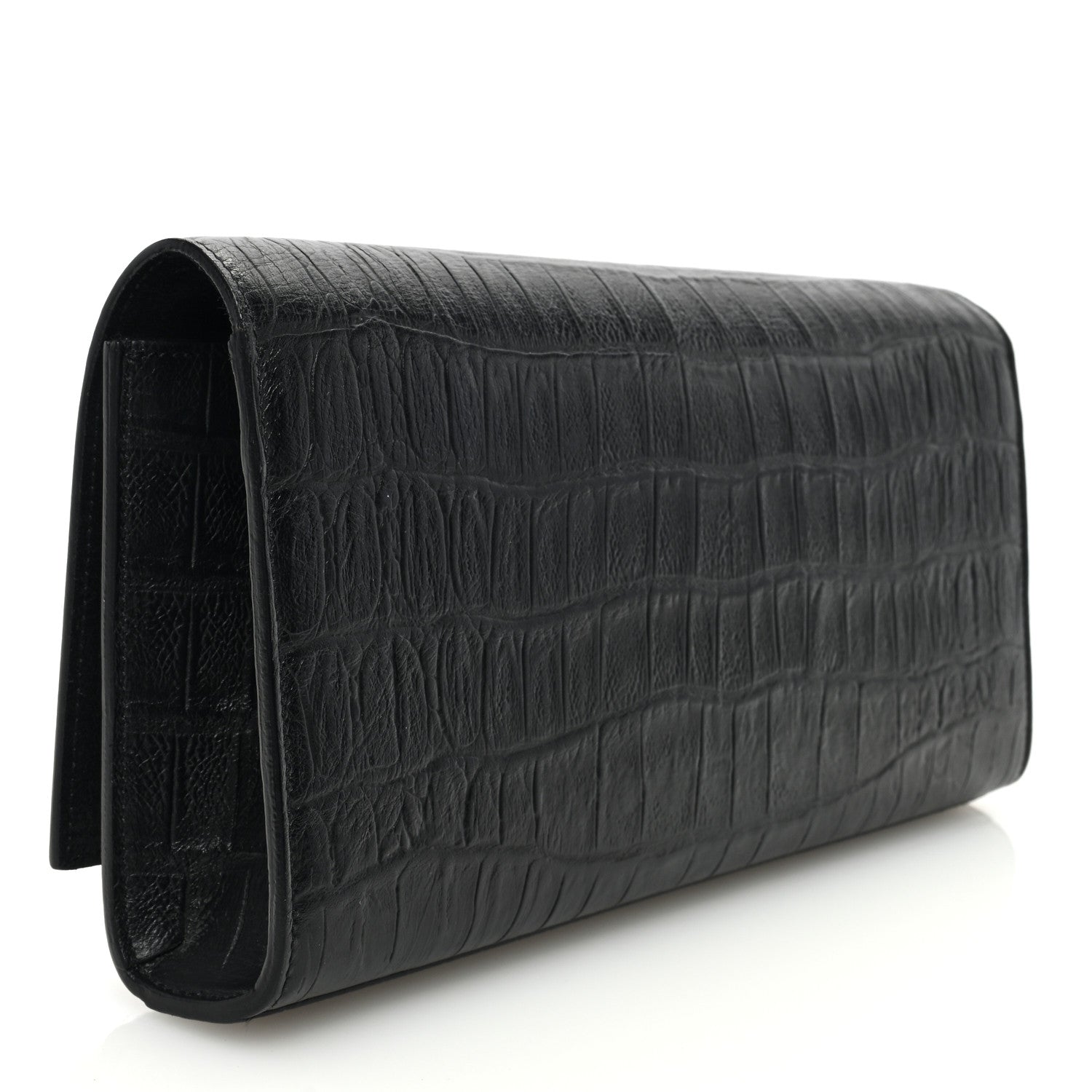 Saint Laurent Calfskin Crocodile Embossed Classic Monogram Cassandre Clutch Black 3 of 8