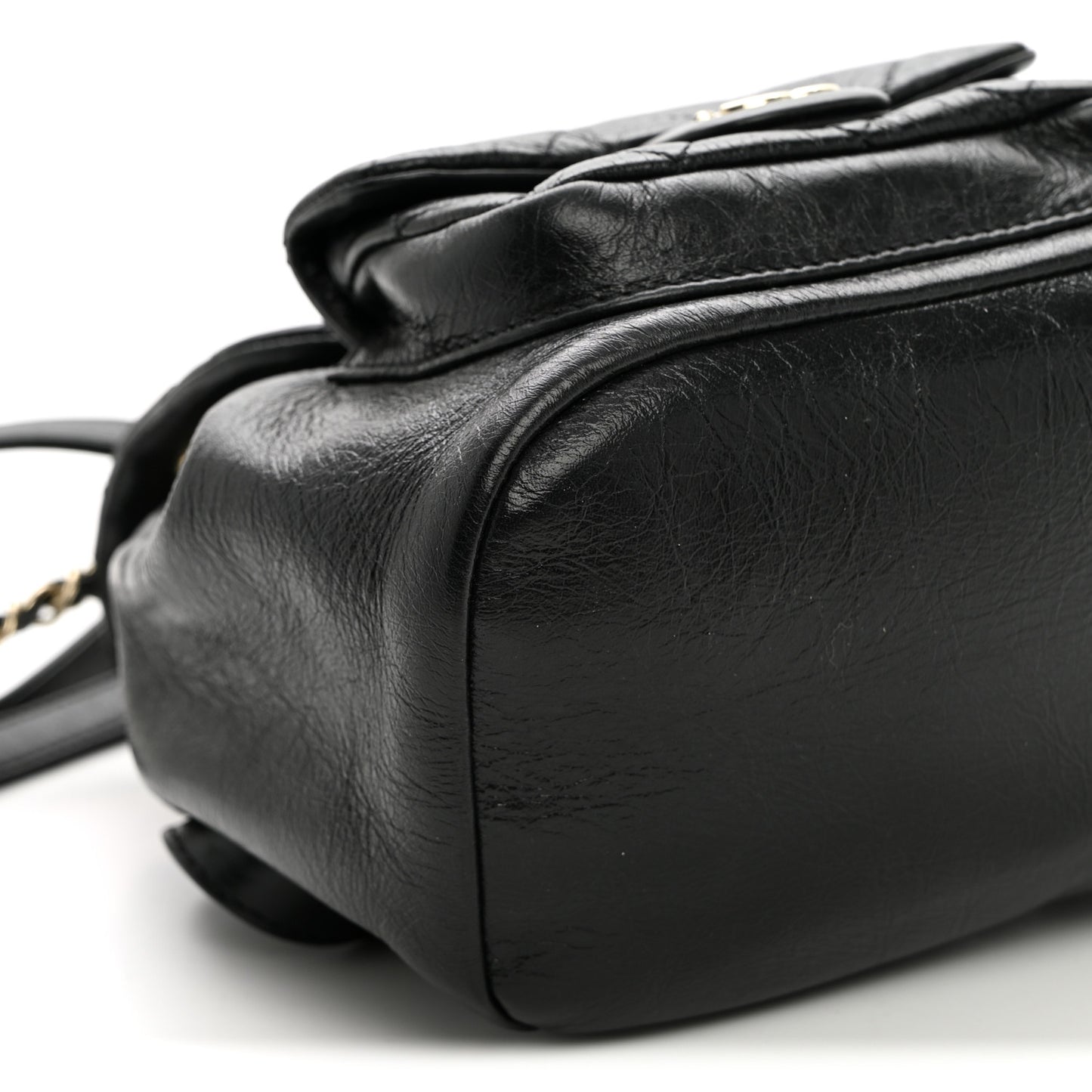 Glazed Aged Calfskin Quilted Small Duma Drawstring Backpack Black