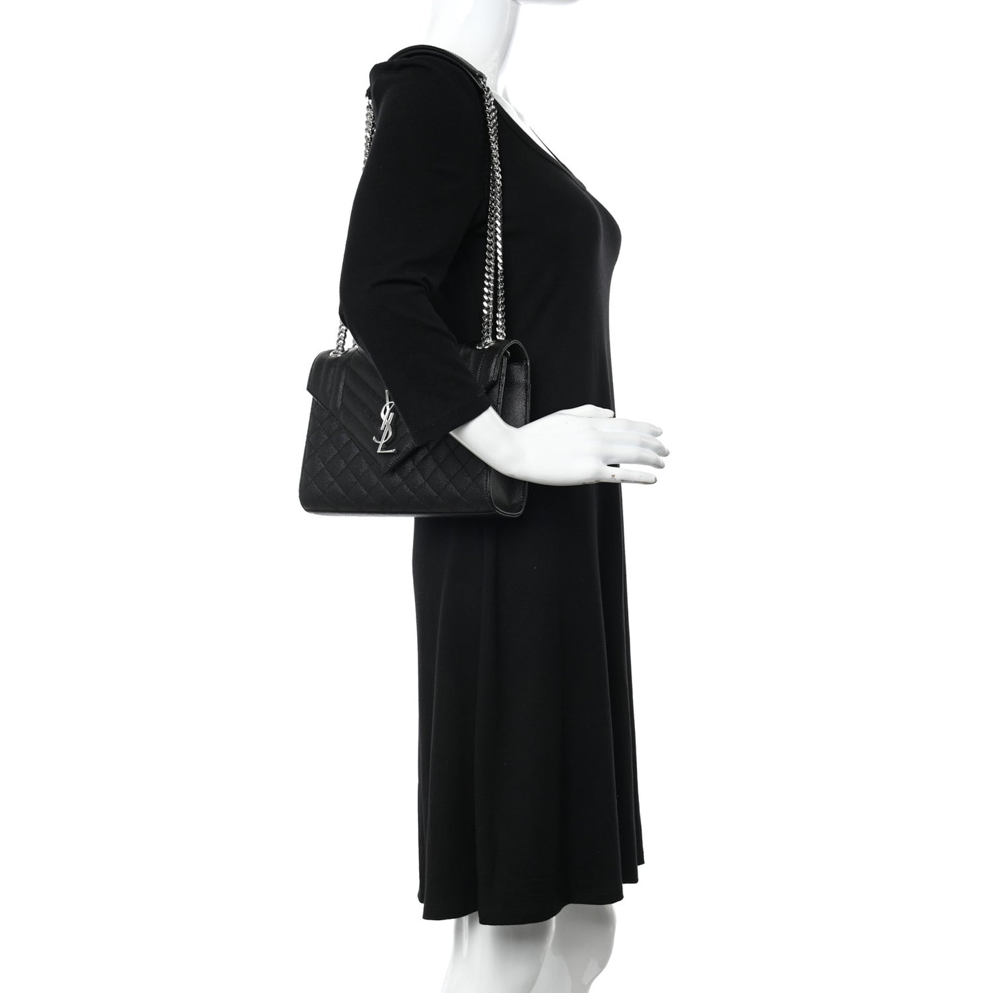 Grain De Poudre Textured Mixed Matelasse Triquilt Medium Monogram Satchel Black