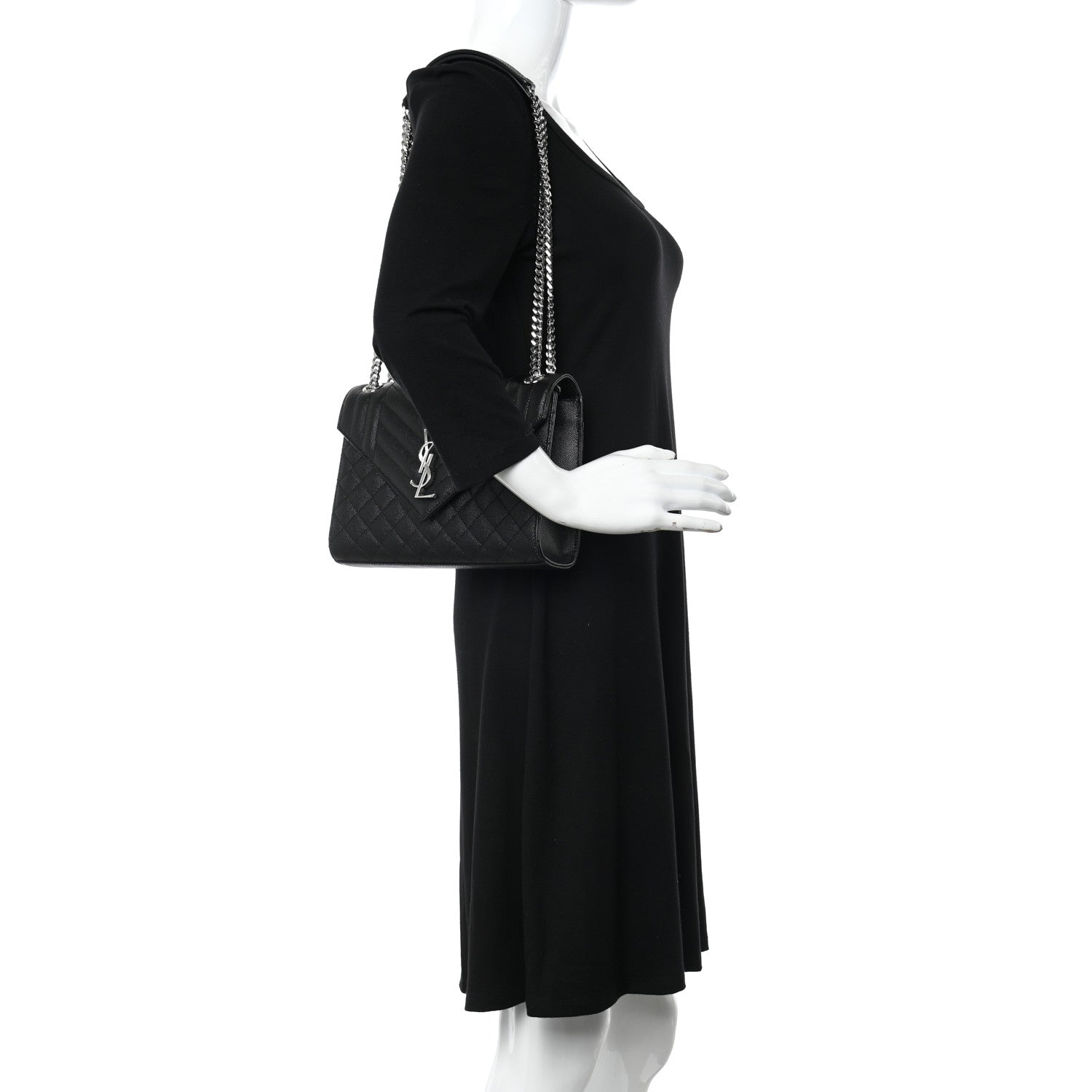 Saint Laurent Grain De Poudre Textured Mixed Matelasse Triquilt Medium Monogram Satchel Black 2 of 9