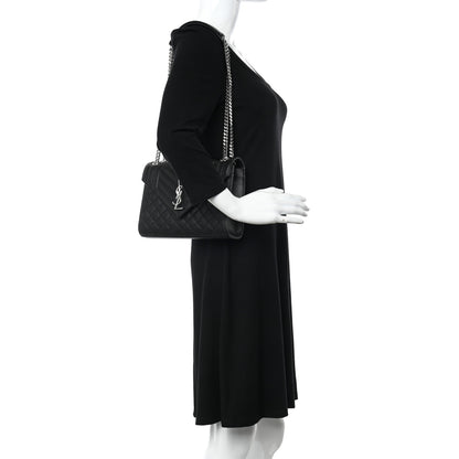 Saint Laurent Grain De Poudre Textured Mixed Matelasse Triquilt Medium Monogram Satchel Black 2 of 9
