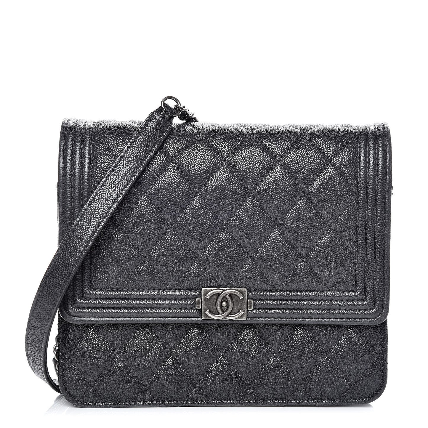 Caviar Quilted Square Boy Wallet On Chain WOC Charcoal
