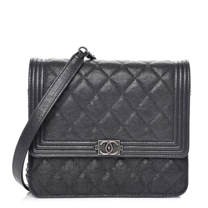Chanel Caviar Quilted Square Boy Wallet On Chain WOC Charcoal 1 of 11