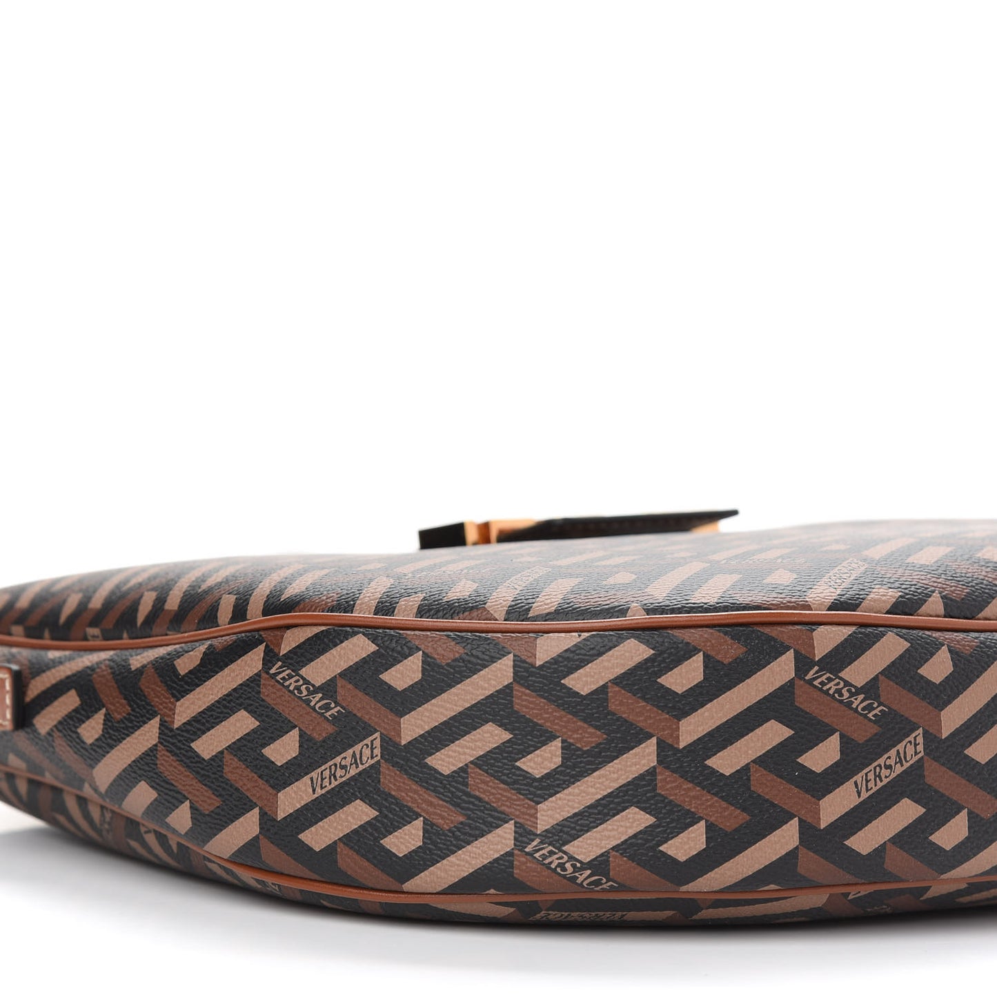 Coated Canvas Calfskin La Greca Signature Shoulder Bag Black Caramel