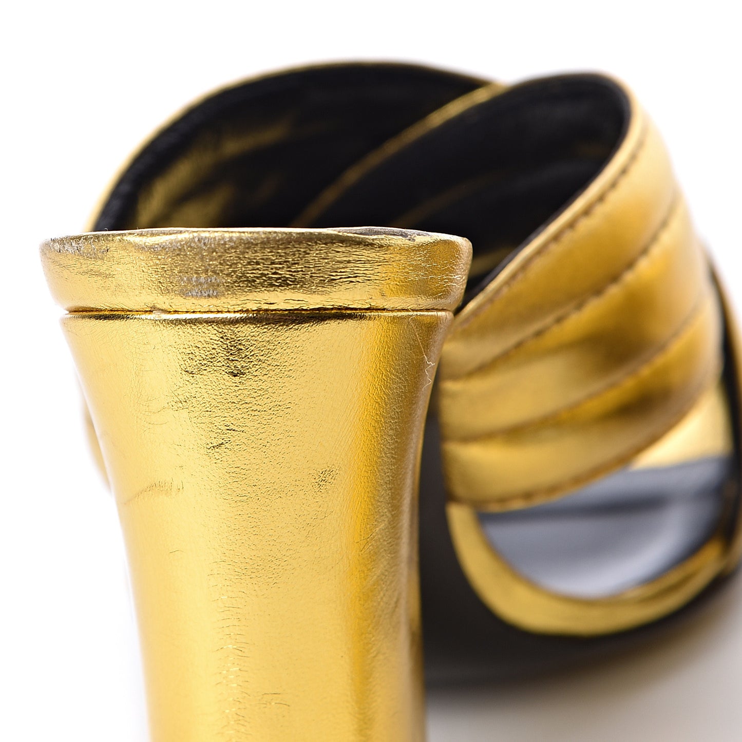 Metallic Nappa Webby Crossover High Heel Slide Sandals 37.5 Oro Vecchio