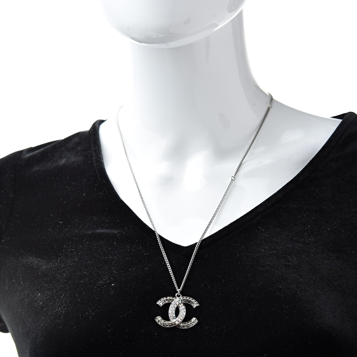 Baguette Crystal CC Necklace Silver