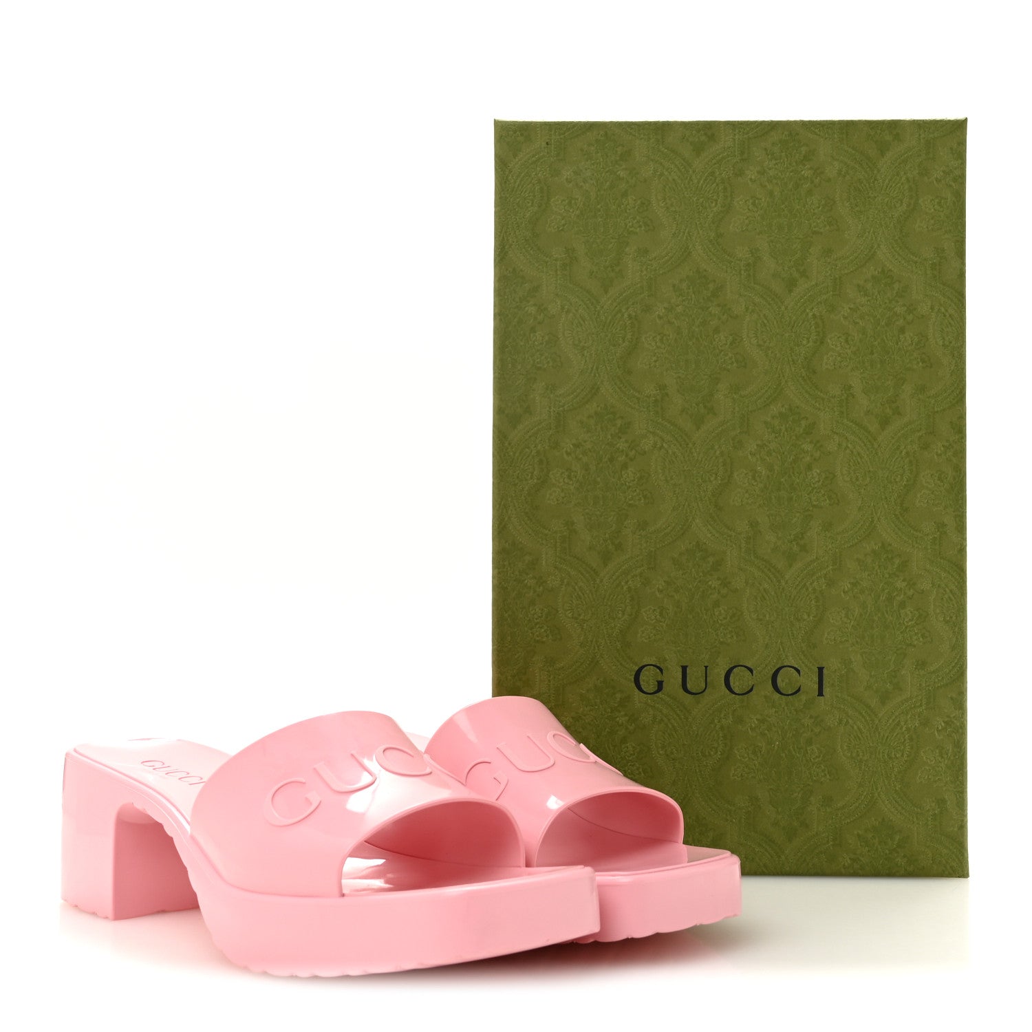 Gucci Rubber Gucci Logo Womens Platform 20/60mm Slide Sandals 37 Wild Rose 10 of 10