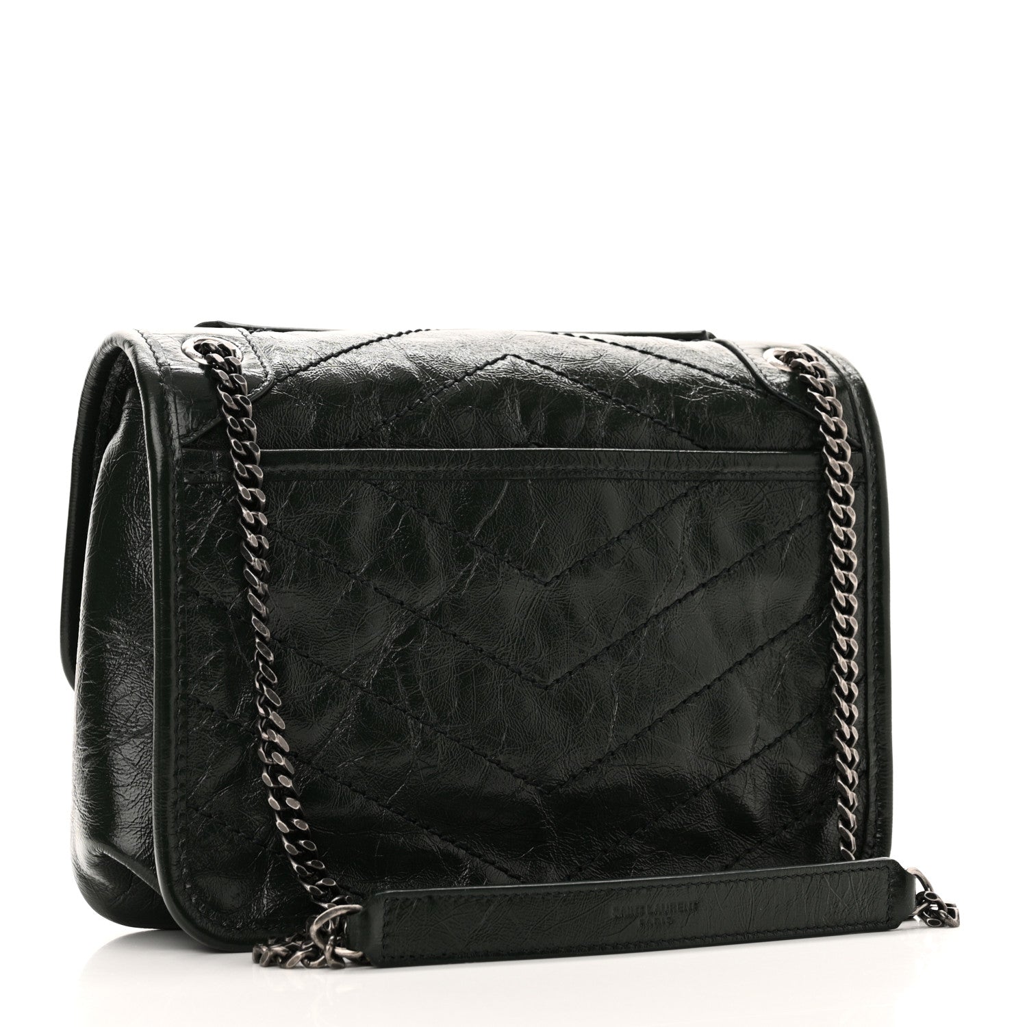 Saint Laurent Crinkled Calfskin Matelasse Monogram Baby Niki Chain Satchel Dark Green 3 of 10