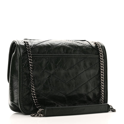 Saint Laurent Crinkled Calfskin Matelasse Monogram Baby Niki Chain Satchel Dark Green 3 of 10