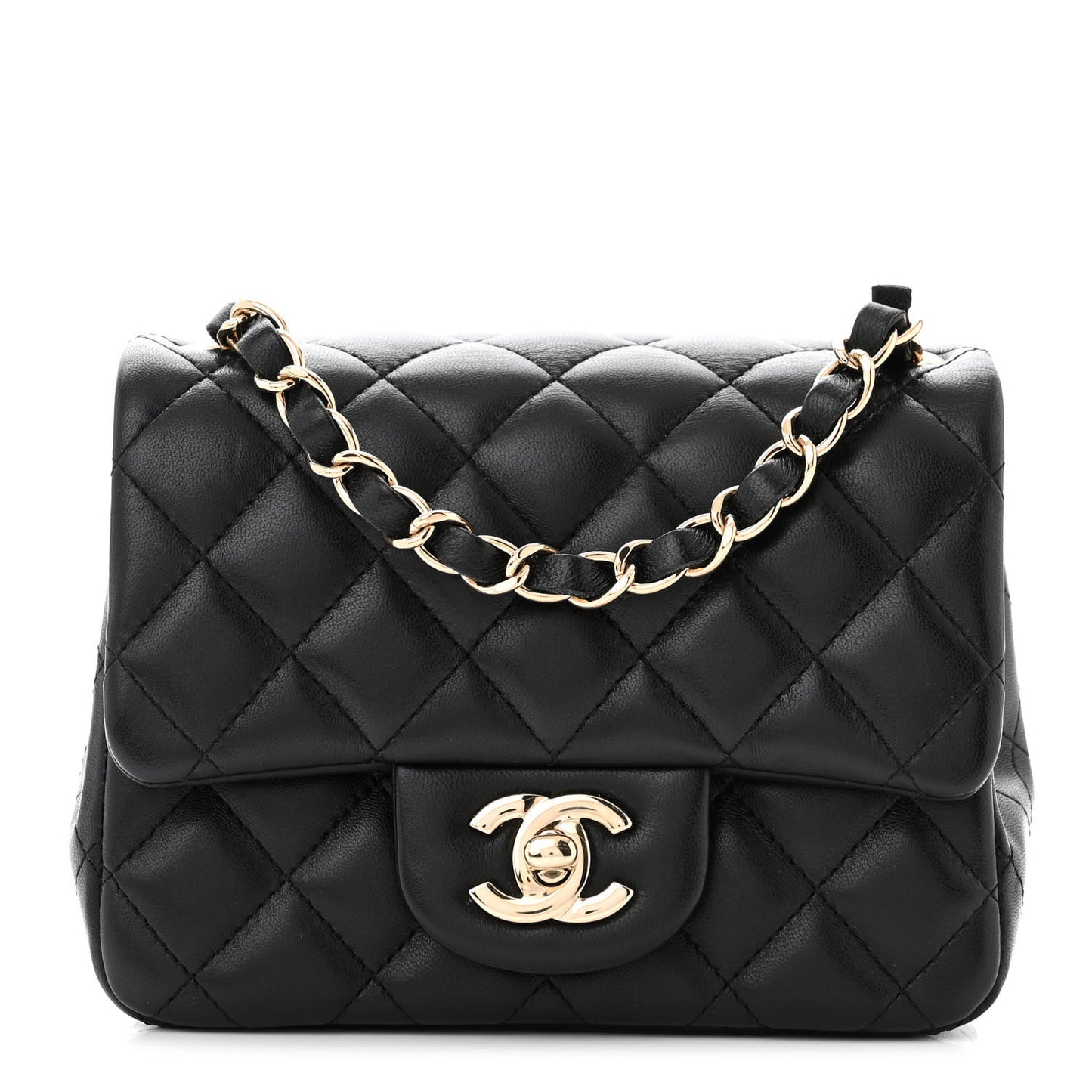 Lambskin Quilted Mini Square Flap Black