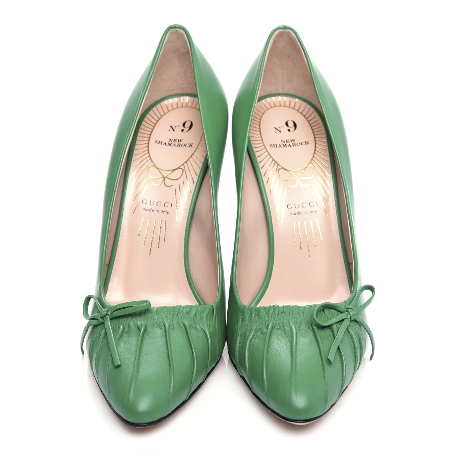 Gucci Nappa Bow High Heel Pumps 35.5 New Shamarock 5 of 11