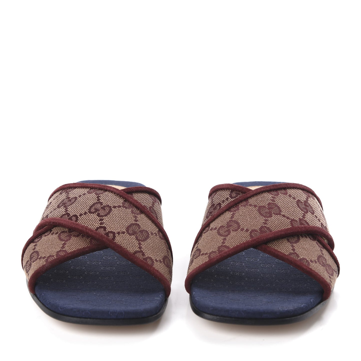 Canvas GG Monogram Womens Criss Cross Slide Sandals 36.5 Sahara Rubino Chardonnay
