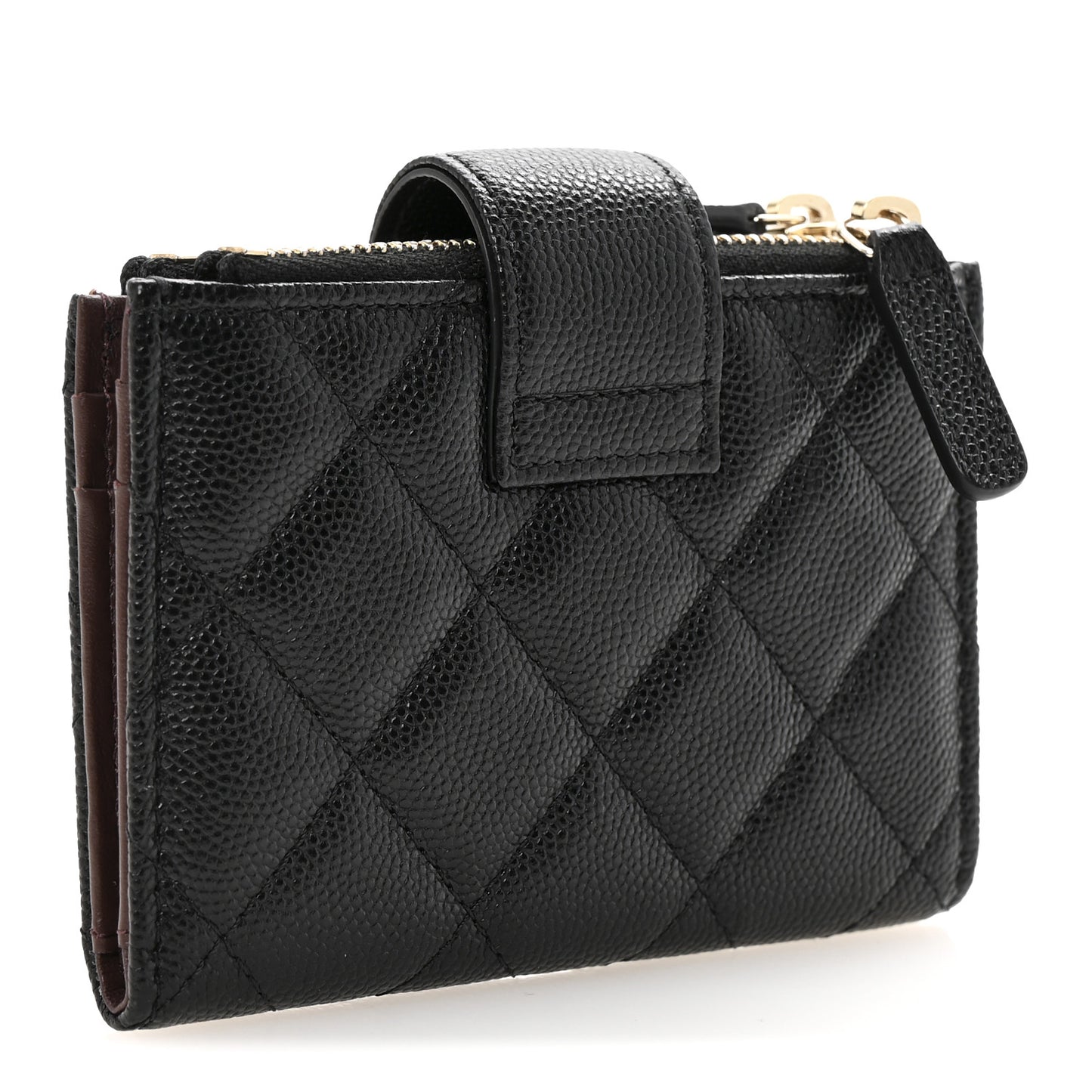 Caviar Quilted Compact Zipped Pocket Wallet Black
