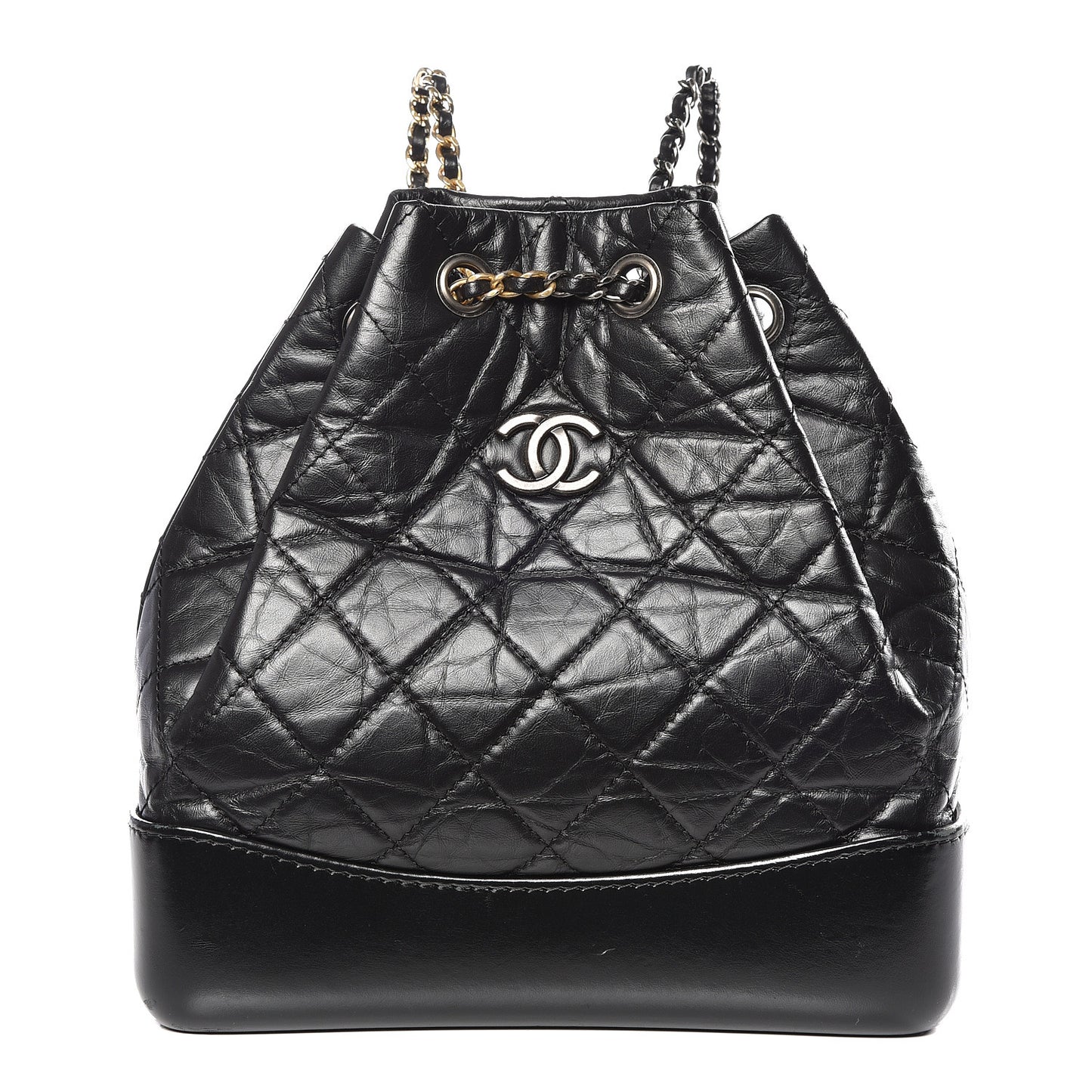 Aged Calfskin Quilted Gabrielle Backpack Black
