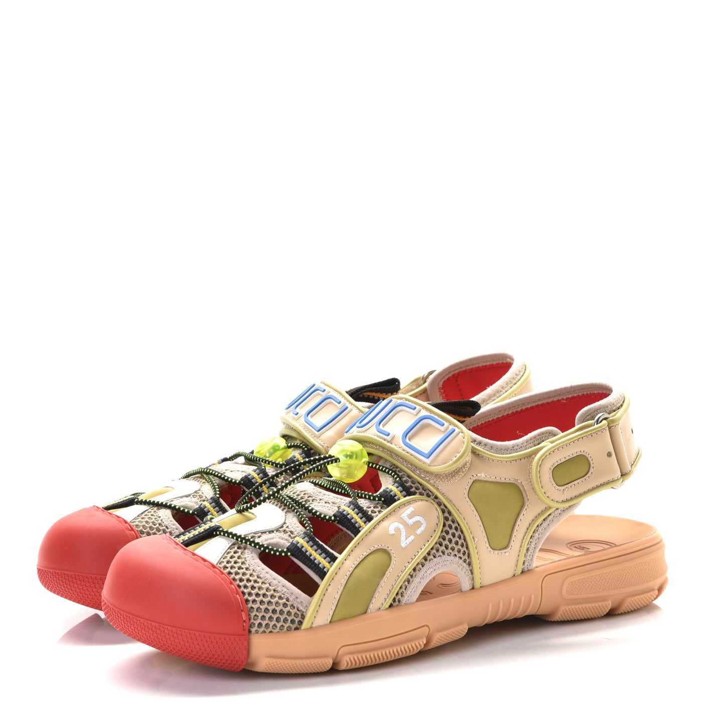 Mesh Fabric Tinsel Sport Sandals 36 Beige Red