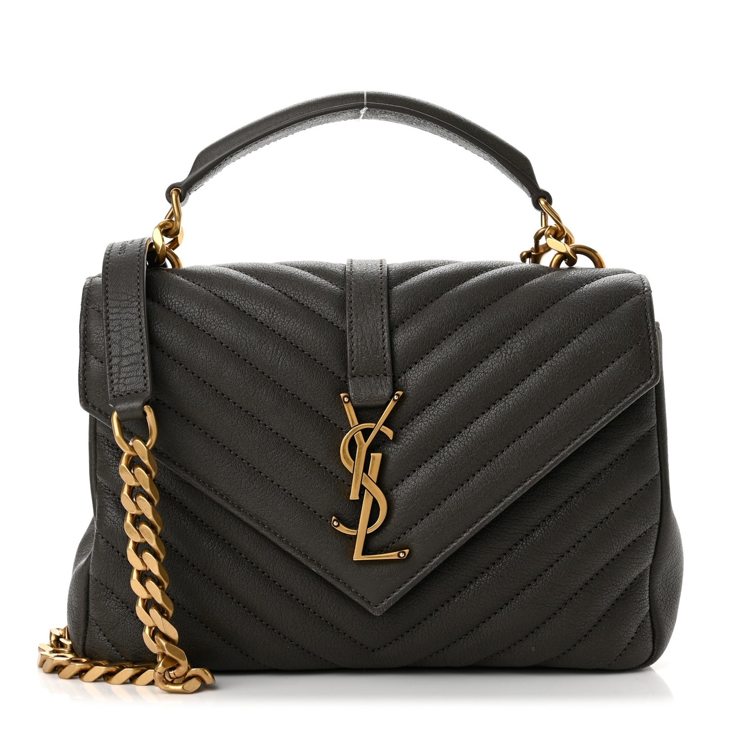 Sheepskin Matelasse Chevron Monogram Medium College Bag Asphalt