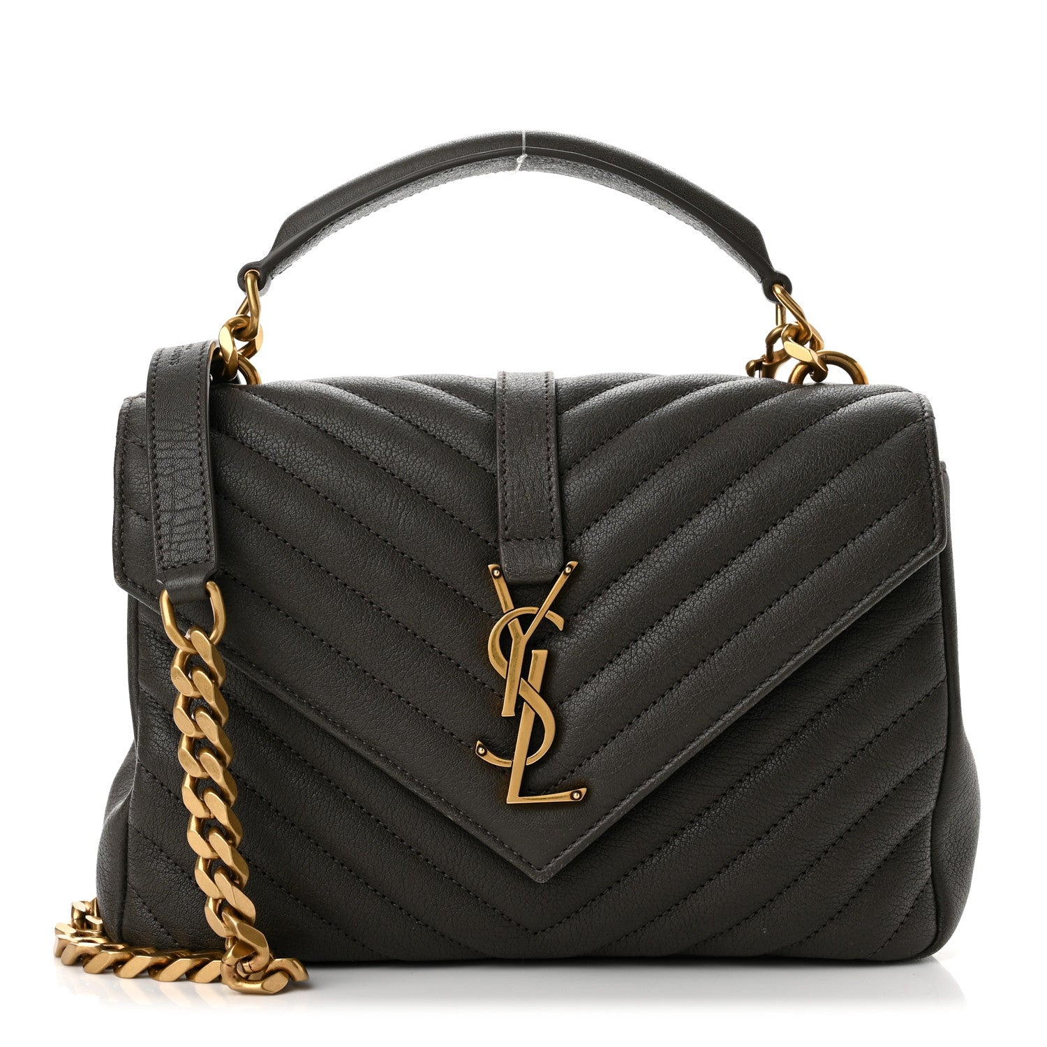 Saint Laurent Sheepskin Matelasse Chevron Monogram Medium College Bag Asphalt 1 of 9
