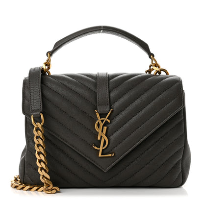 Saint Laurent Sheepskin Matelasse Chevron Monogram Medium College Bag Asphalt 1 of 9
