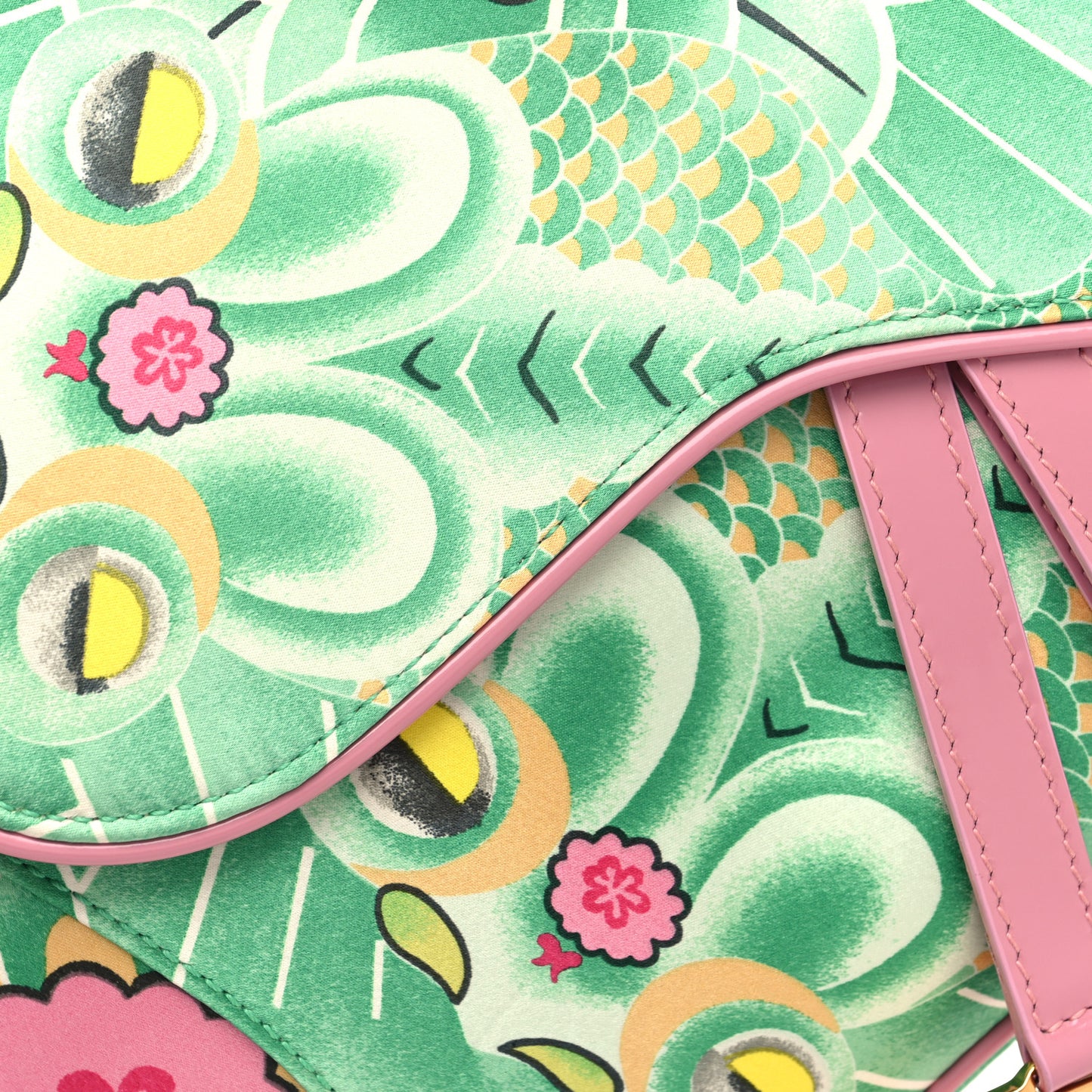 CHRISTIAN DIOR Satin Tassel Koi Saddle Bag Green Pink