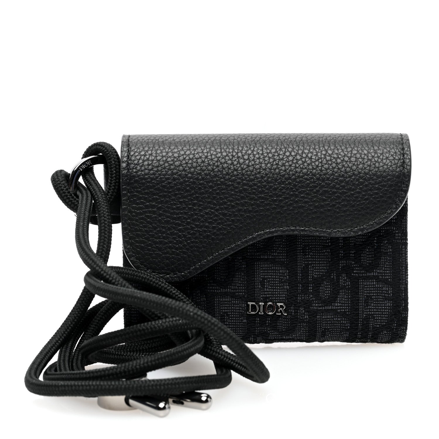 Christian Dior Oblique Jacquard Grained Calfskin Saddle Card Holder On Strap Black 1 of 9