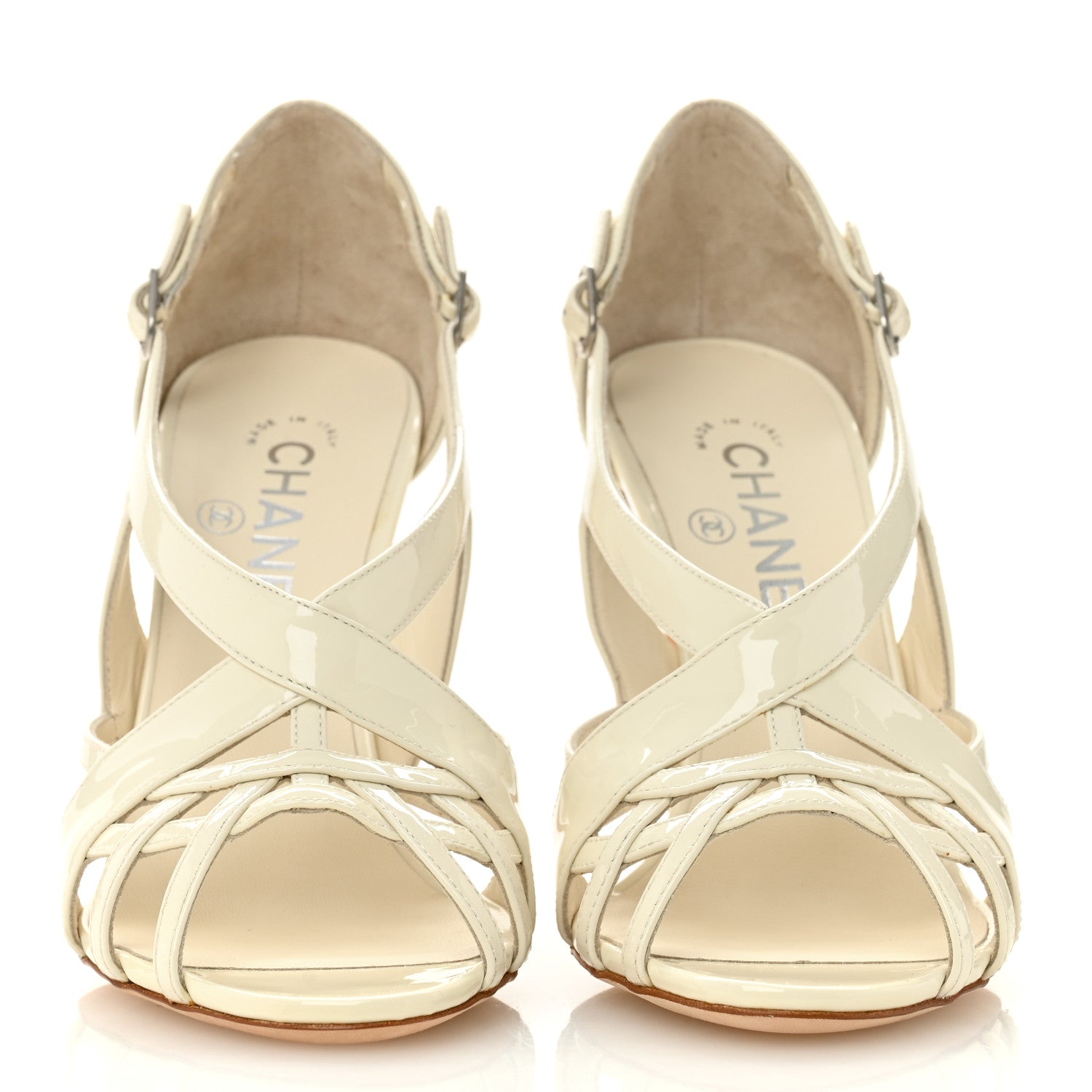 Chanel Patent Cut Out Ankle Strap Sandals 37.5 White 4 of 10