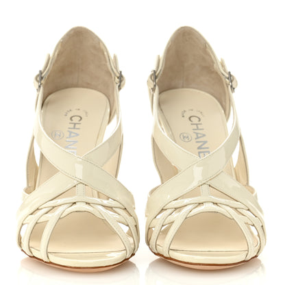 Chanel Patent Cut Out Ankle Strap Sandals 37.5 White 4 of 10