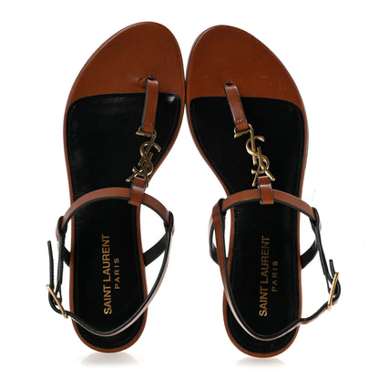Saint Laurent Calfskin Maine Cassandra Monogram 05 Sandals 35.5 New Papaya 2 of 11