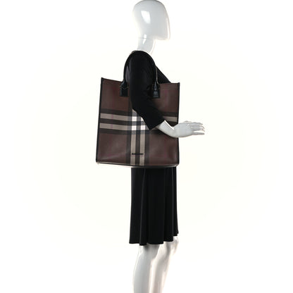 Burberry E-Canvas Denny Check Tote Brown 2 of 10