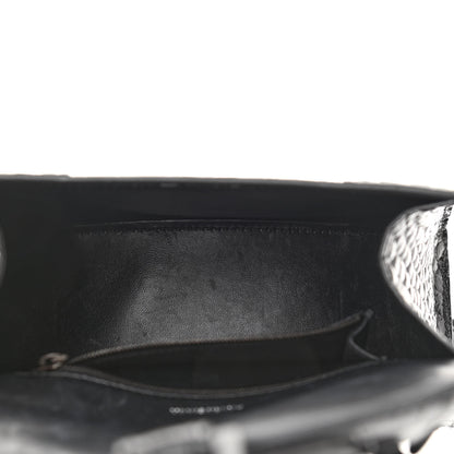 Balenciaga Shiny Calfskin Monochrome Crocodile Embossed Small Hourglass Top Handle Bag Black 5 of 10