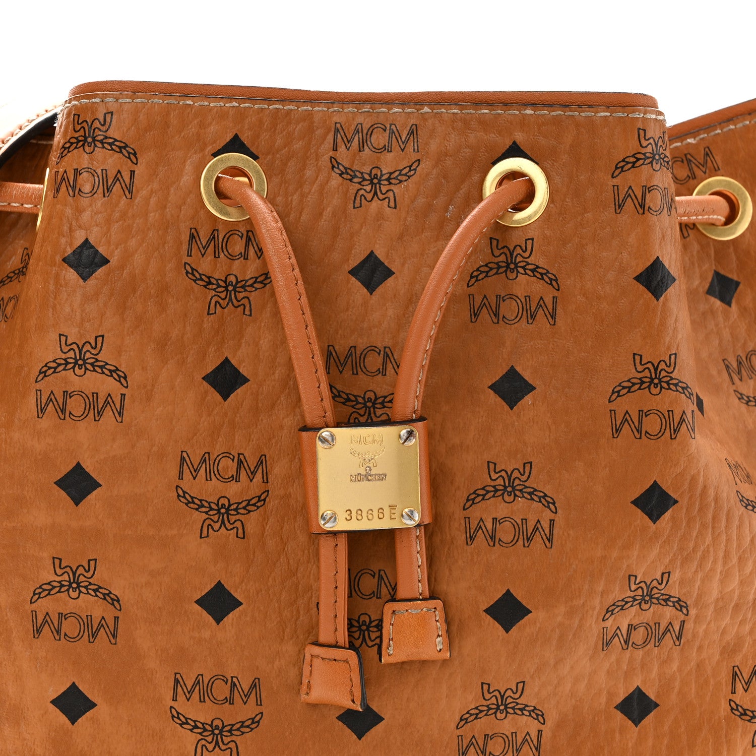MCM Visetos Small Soft Berlin Drawstring Bucket Bag Cognac 8 of 12