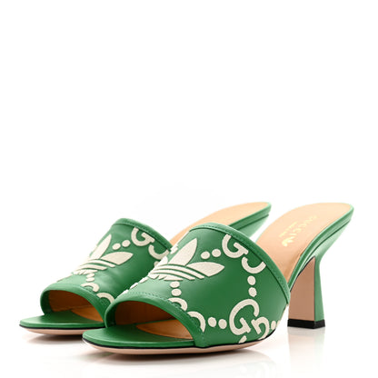 Gucci X ADIDAS Nappa Charlotte Suede Monogram Jumbo GG Trefoil 75mm Slide Sandals 37 New Shamarock Ivoire 3 of 9