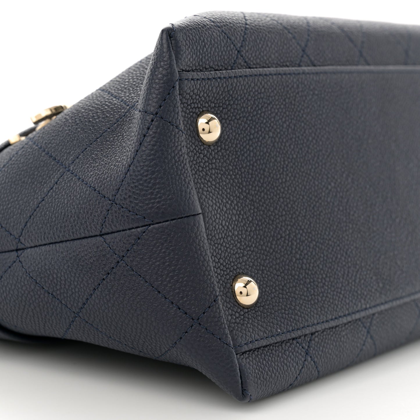 Crumpled Grained Calfskin Zip and Carry Shopping Tote Navy
