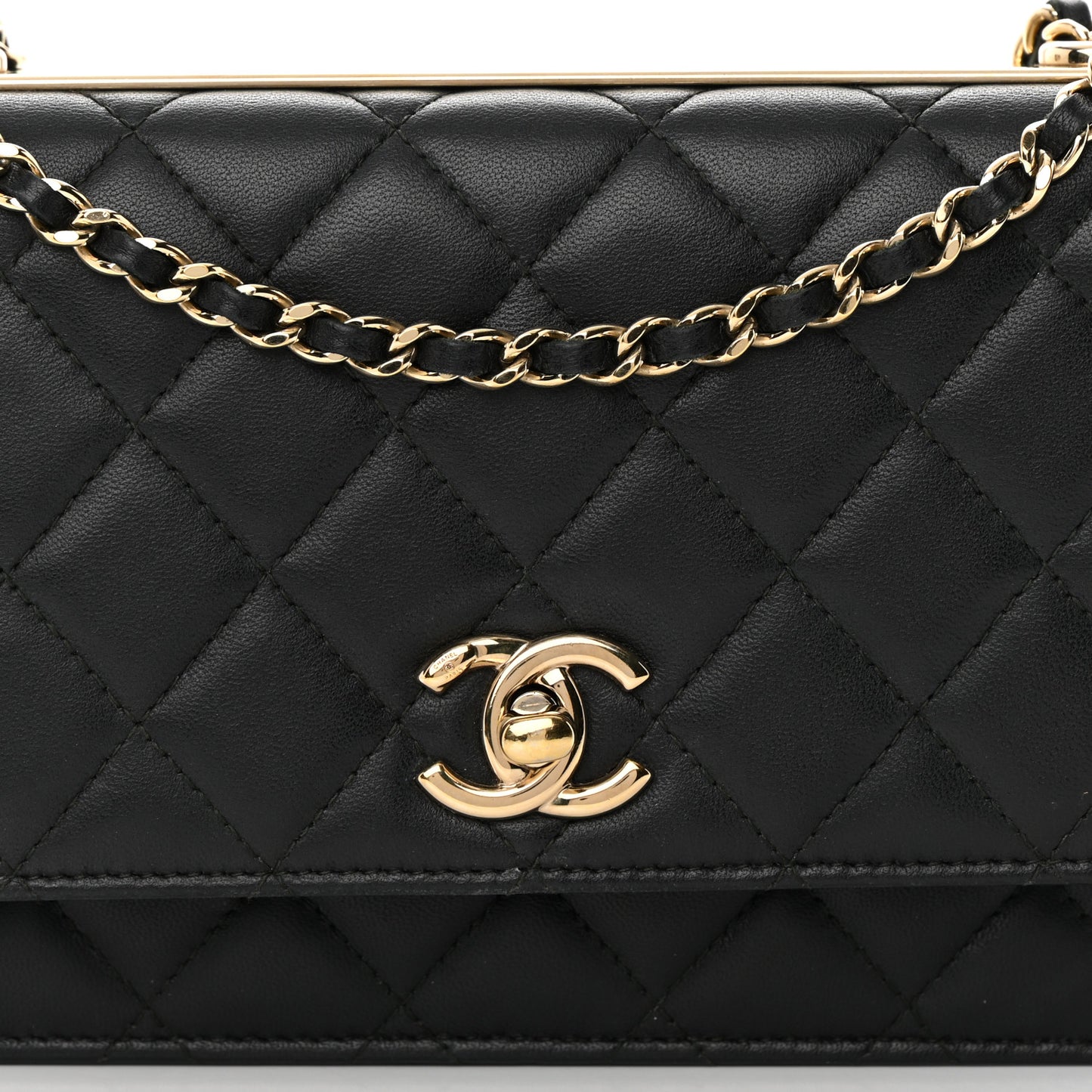 Lambskin Quilted Trendy CC Wallet On Chain WOC Black