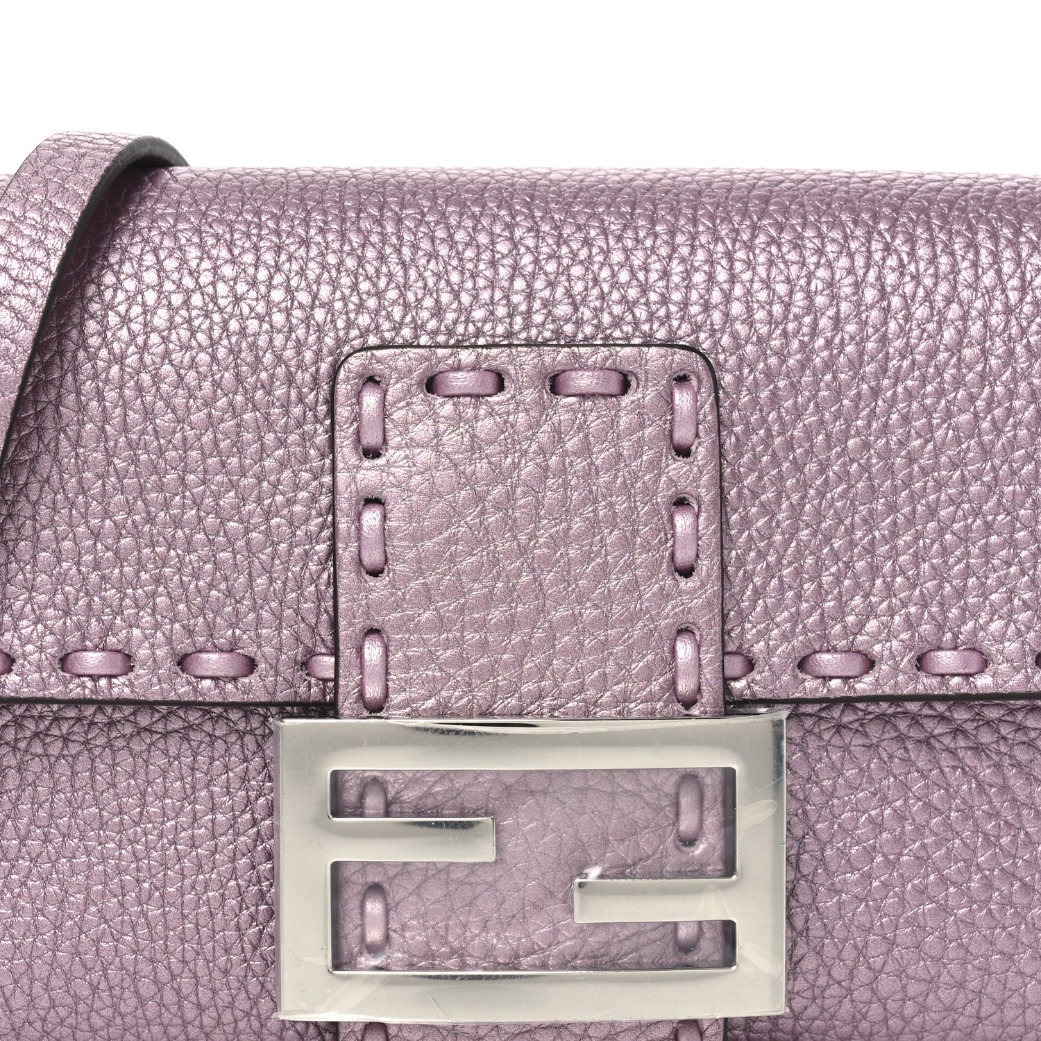 Fendi Metallic Cuoio Roma Sellerissima Nappa Sintetica Tape Stitch Mini Baguette Rosa Placca Argento 7 of 9