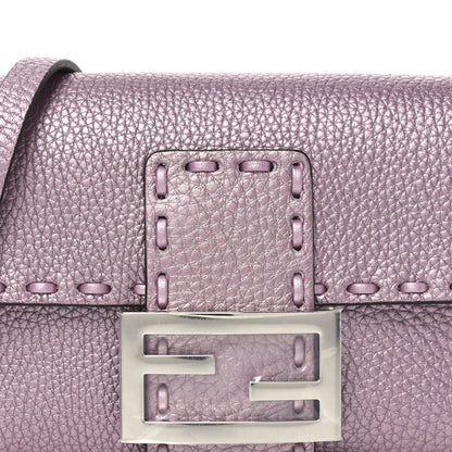 Fendi Metallic Cuoio Roma Sellerissima Nappa Sintetica Tape Stitch Mini Baguette Rosa Placca Argento 7 of 9