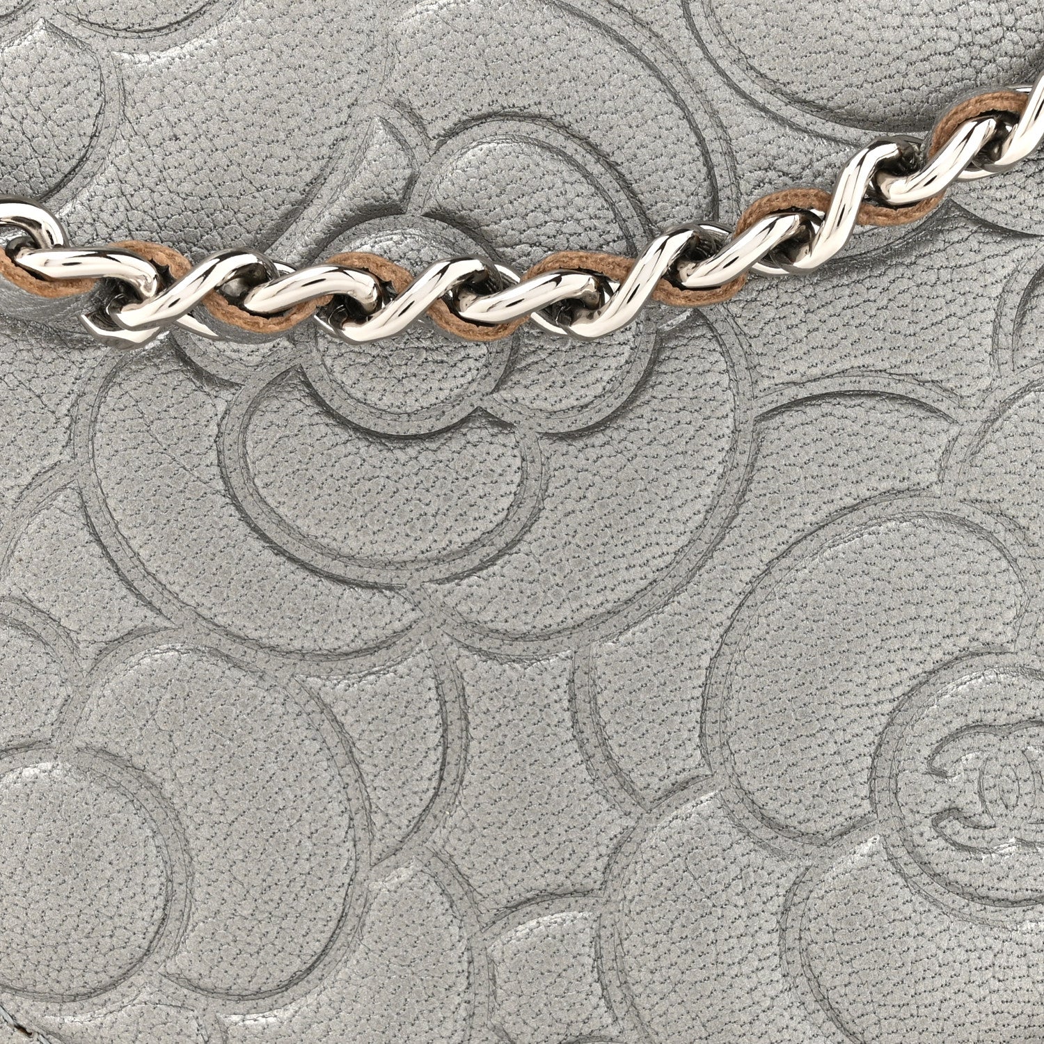 Chanel Goatskin Camellia Quilted Round Clutch With Chain Grey 8 of 12