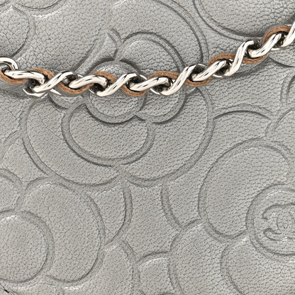Chanel Goatskin Camellia Quilted Round Clutch With Chain Grey 8 of 12