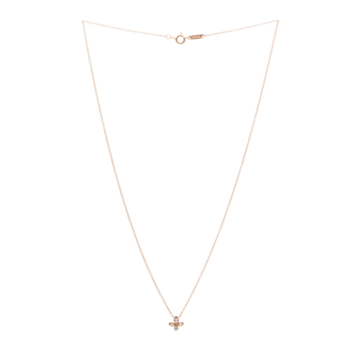 Tiffany 18K Rose Gold Diamond Fleur de Lis Pendant Necklace 3 of 5