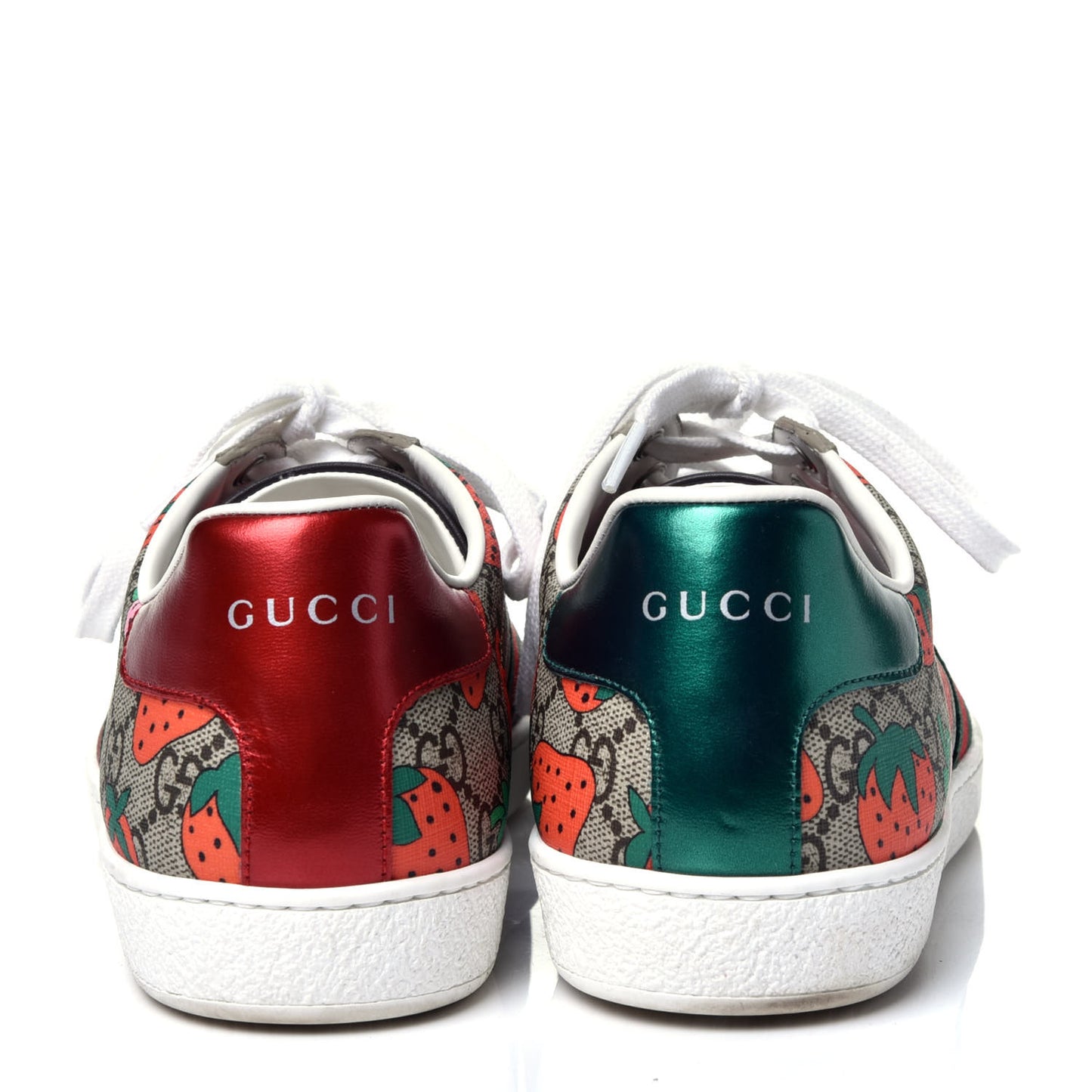 GG Supreme Monogram Strawberry Web Womens Ace Sneakers 40 Beige Multicolor Red Green