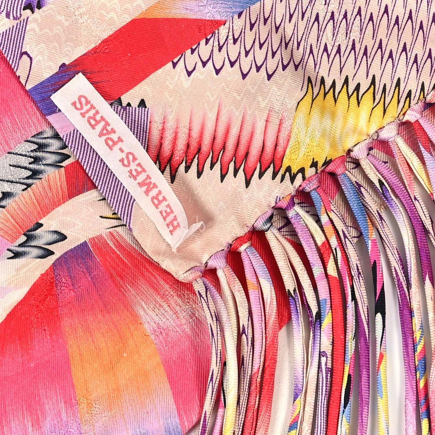 Hermes Silk Marble Fringed Muffler Rose Multicolor 4 of 4