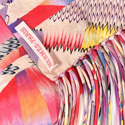 Hermes Silk Marble Fringed Muffler Rose Multicolor 4 of 4