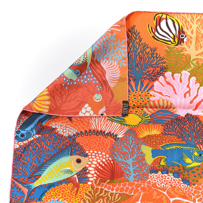Hermes Silk Under The Waves Scarf 90 Orange Vert Rose 3 of 3