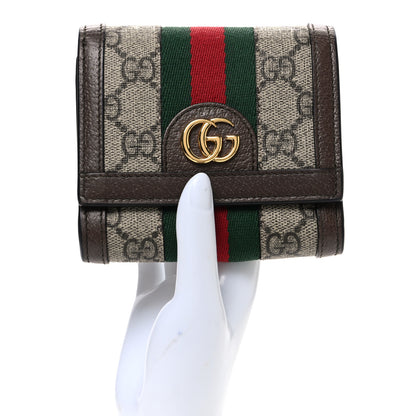 Gucci GG Supreme Monogram Textured Calfskin Web Ophidia Card Case Wallet Beige Ebony New Acero 2 of 6