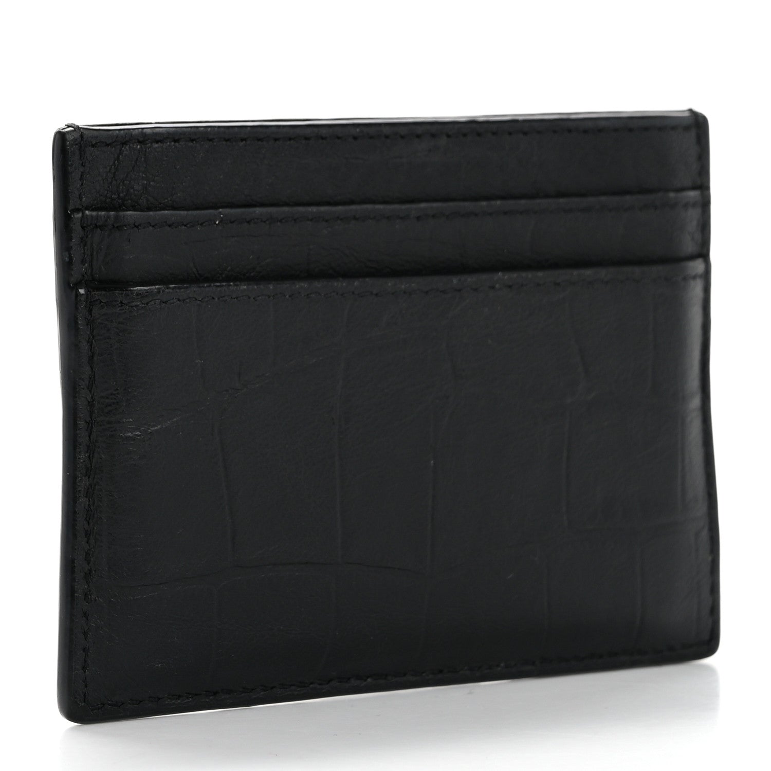 Saint Laurent Calfskin Crocodile Embossed Monogram Credit Card Case Black 3 of 8