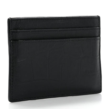 Saint Laurent Calfskin Crocodile Embossed Monogram Credit Card Case Black 3 of 8