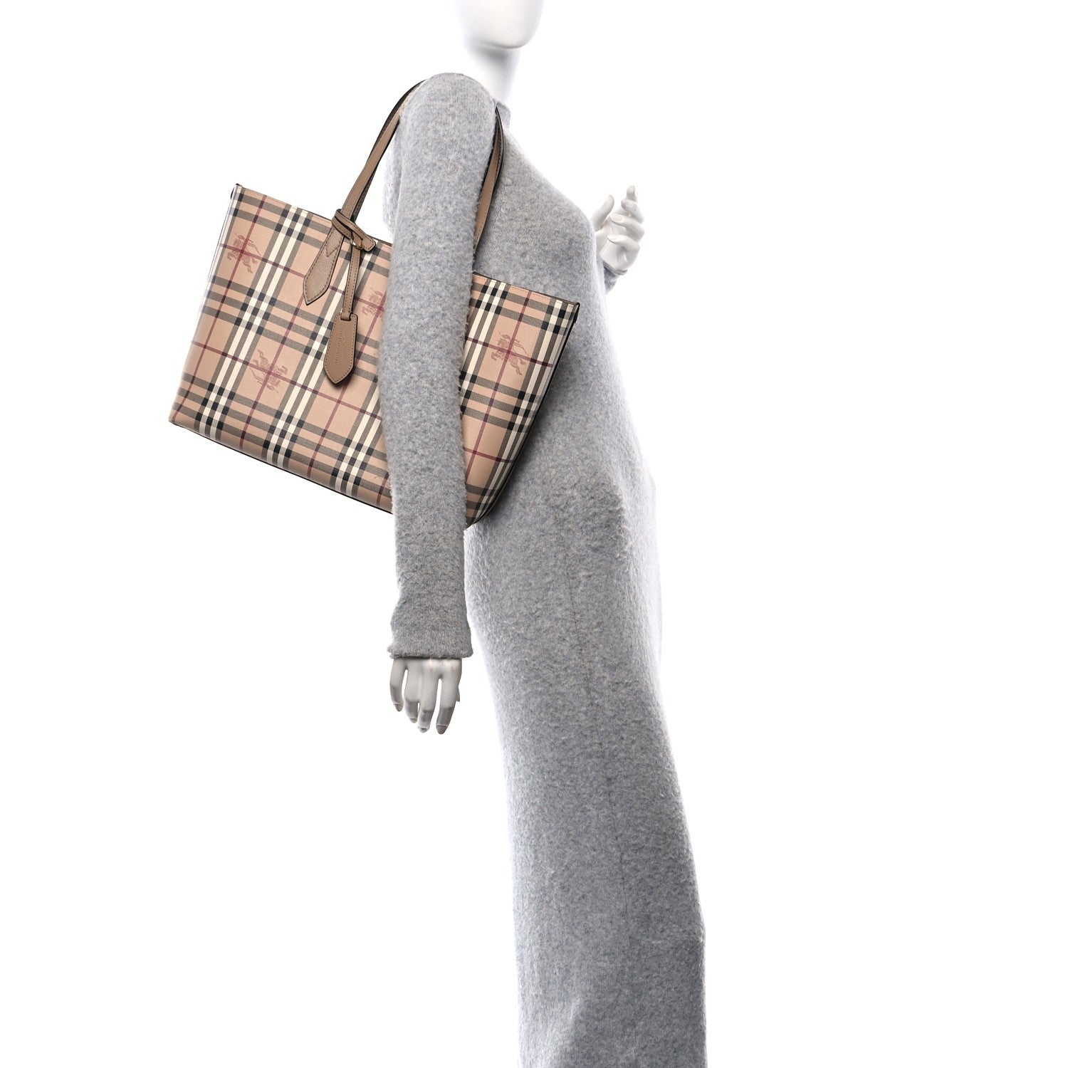 Burberry Grainy Calfskin Haymarket Check Medium Reversible Tote Camel 2 of 21