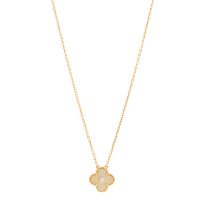 Van Cleef & Arpels 18K Yellow Gold Diamond Yellow Mother of Pearl Vintage Alhambra Pendant Necklace 1 of 5
